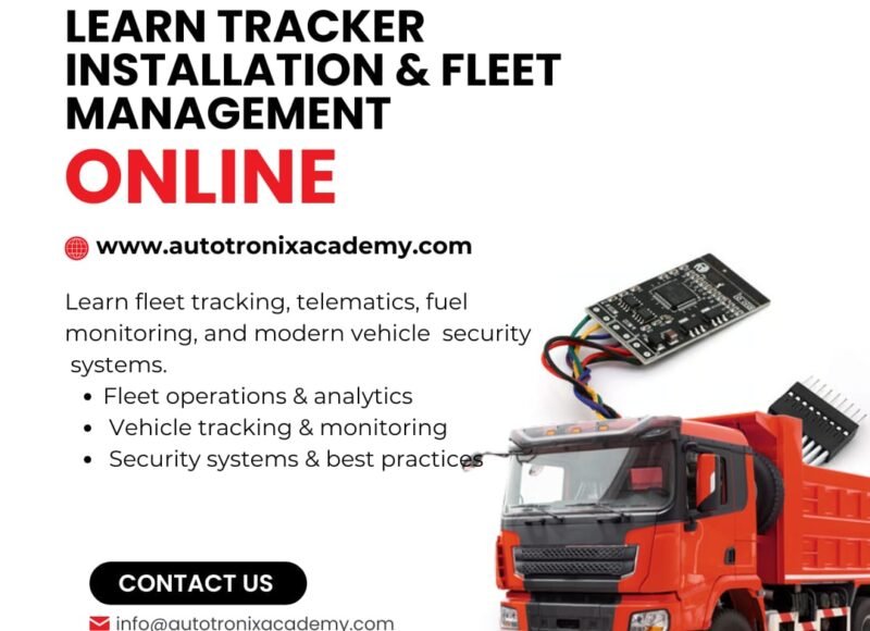 Online tracker installation and fleet management training covering vehicle tracking, telematics, and security systems